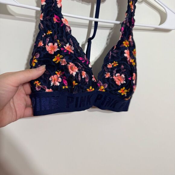 Victoria’s Secret PINK Navy Blue Floral Lace Bralette - Picture 2 of 3